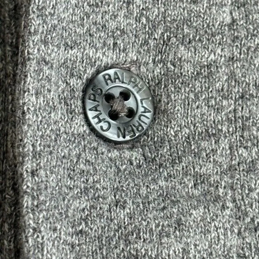 Chaps Ralph‎ Lauren Men's Large Vintage Gray Cotton 1/4 Button Long Sleeve Polo